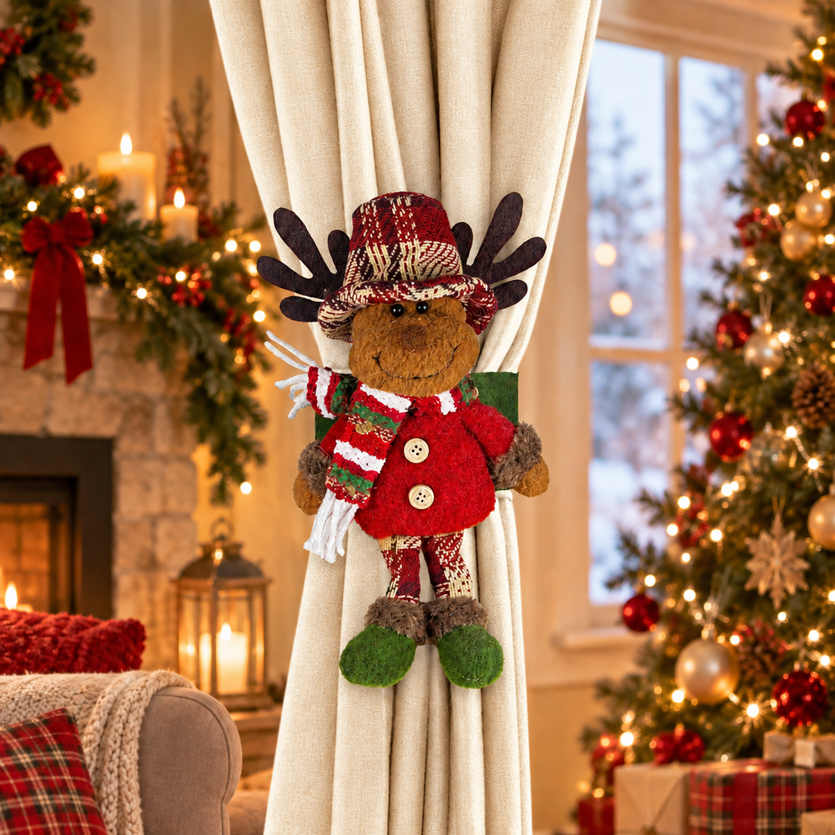 🎄 Christmas Plush Curtain Tiebacks – Santa, Snowman & Reindeer Festive Curtain Holders