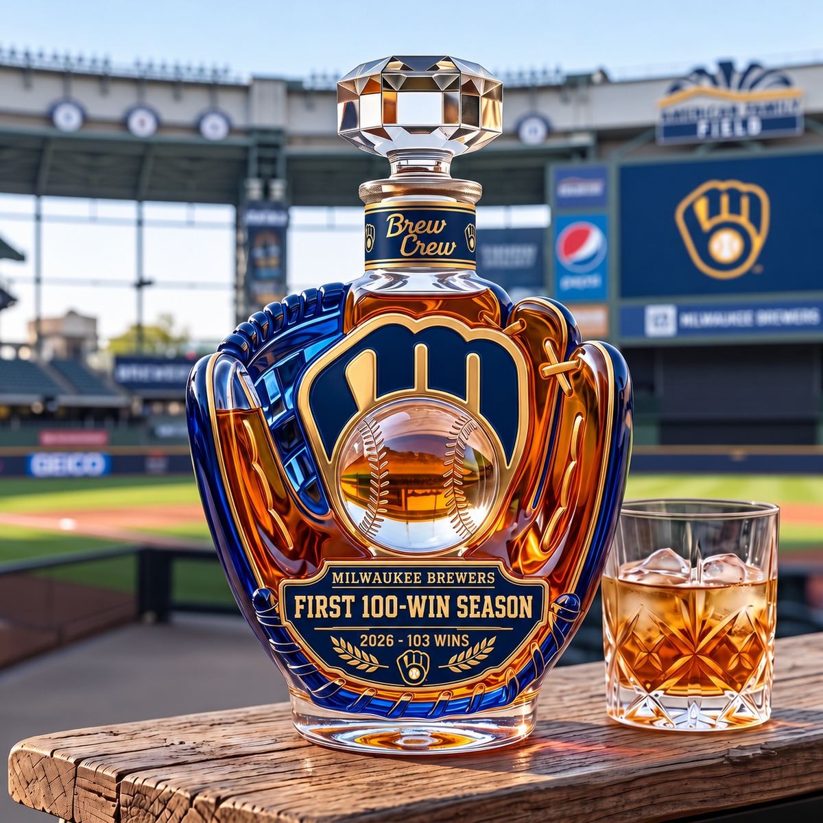 Brew Crew First 100-Win Season Limited Edition Baseball Glove Whiskey Decanter