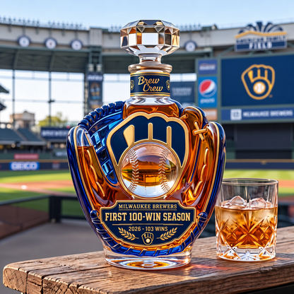 Brew Crew First 100-Win Season Limited Edition Baseball Glove Whiskey Decanter