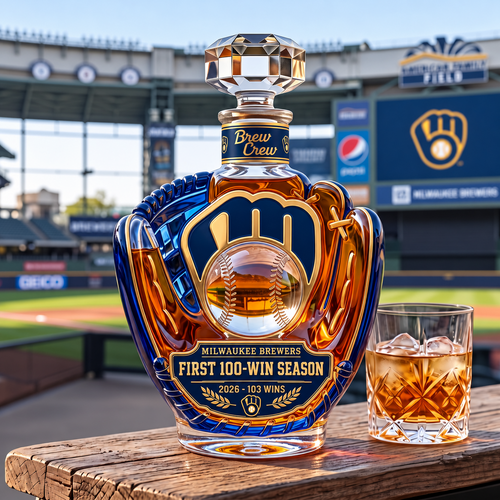 Brew Crew First 100-Win Season Limited Edition Baseball Glove Whiskey Decanter