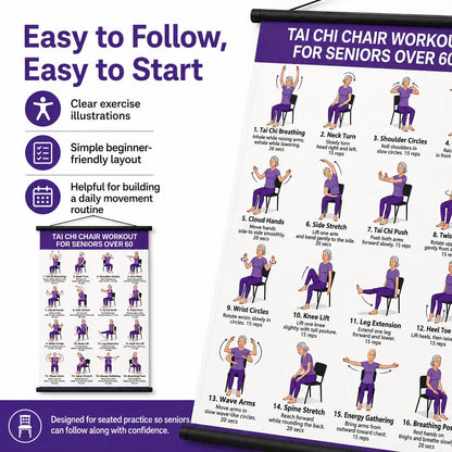 🧘 Daily Chair Tai Chi Exercise Poster | Senior Wellness Training Canvas Wall Art
