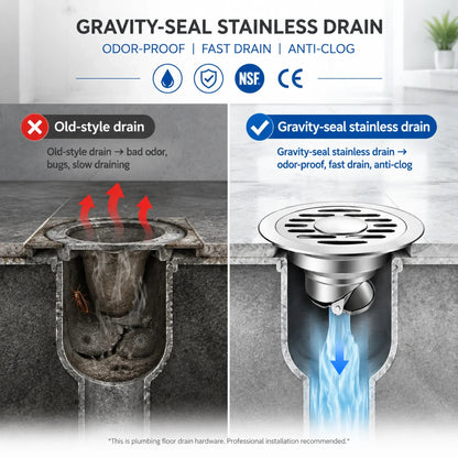 Stainless Steel Floor Drain 🚿 – 3.94' Gravity Seal with Hair Filter & Odor Control