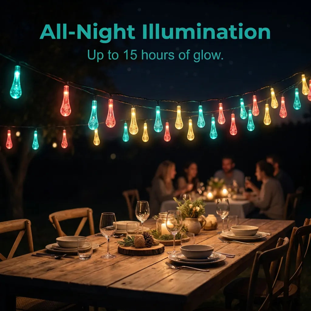 💧 Solar Waterdrop String Lights – 20FT No-Cord Outdoor & Indoor Christmas Decorative Lighting