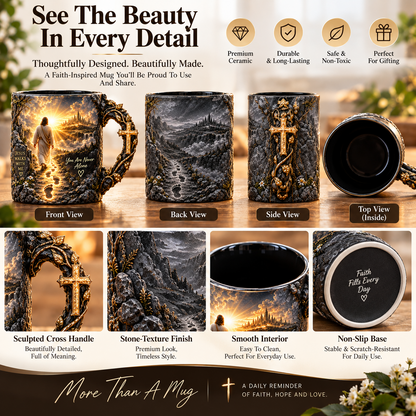 ✝️ Jesus Walks With Me Heat-Reveal Mug | Color-Changing Christian Coffee Cup with Cross-Inspired Handle