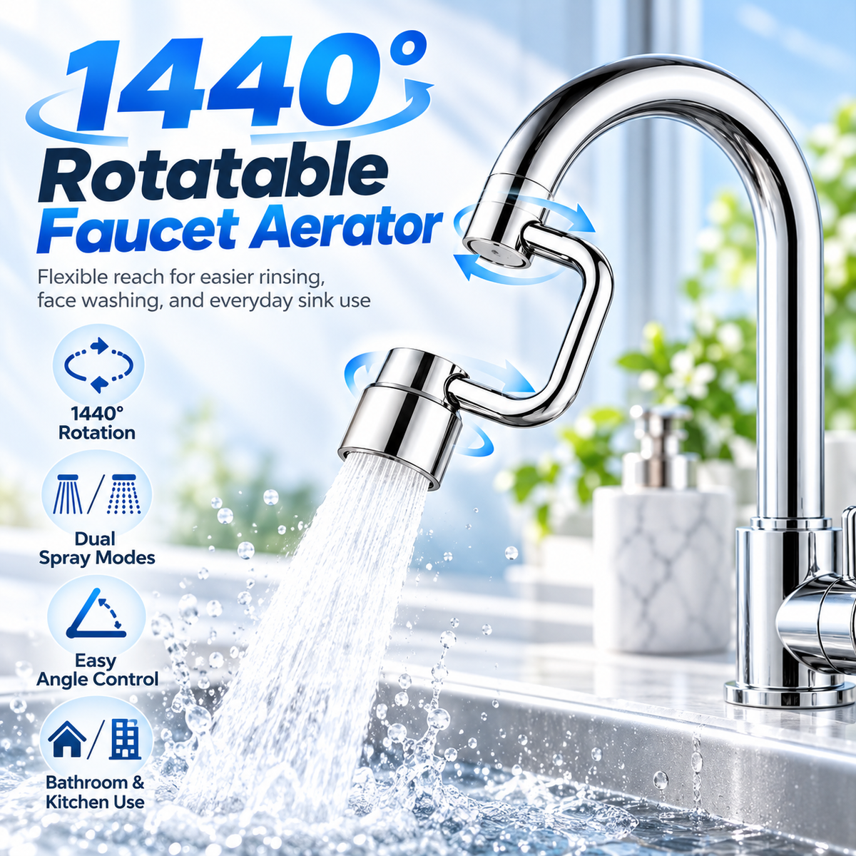 FlexiFlow – 1440° Rotatable Faucet Extender with Dual Spray Mode