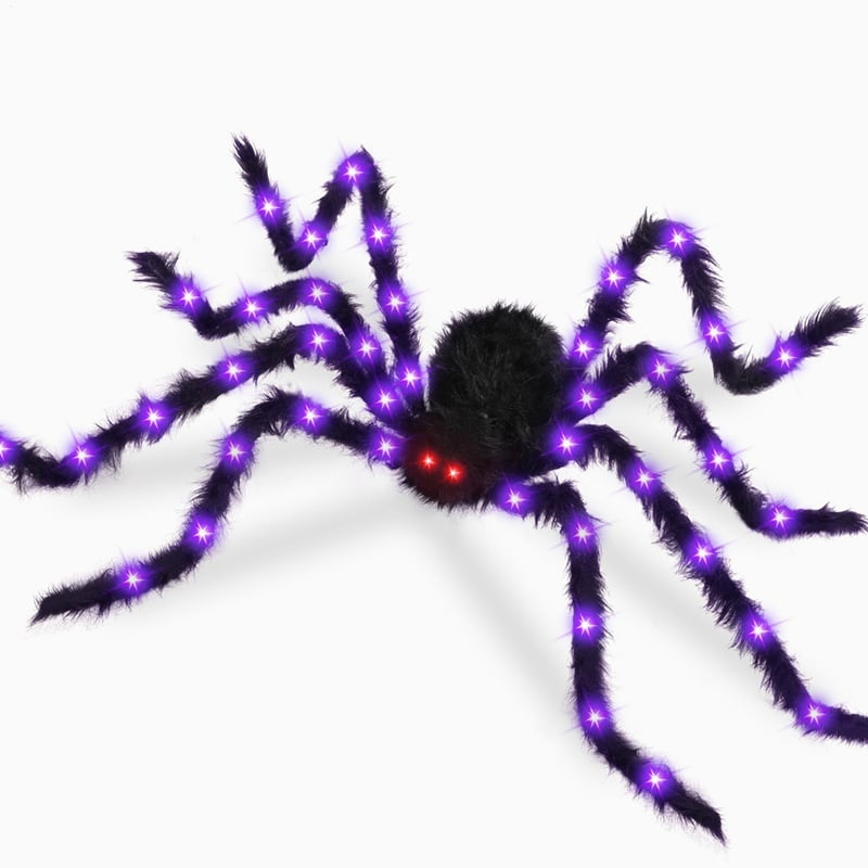 🕷️Light-Up Halloween Spider Web Decor with Timer – Waterproof Purple & Orange LED Spooky Lights for Lawn & Outdoor Party