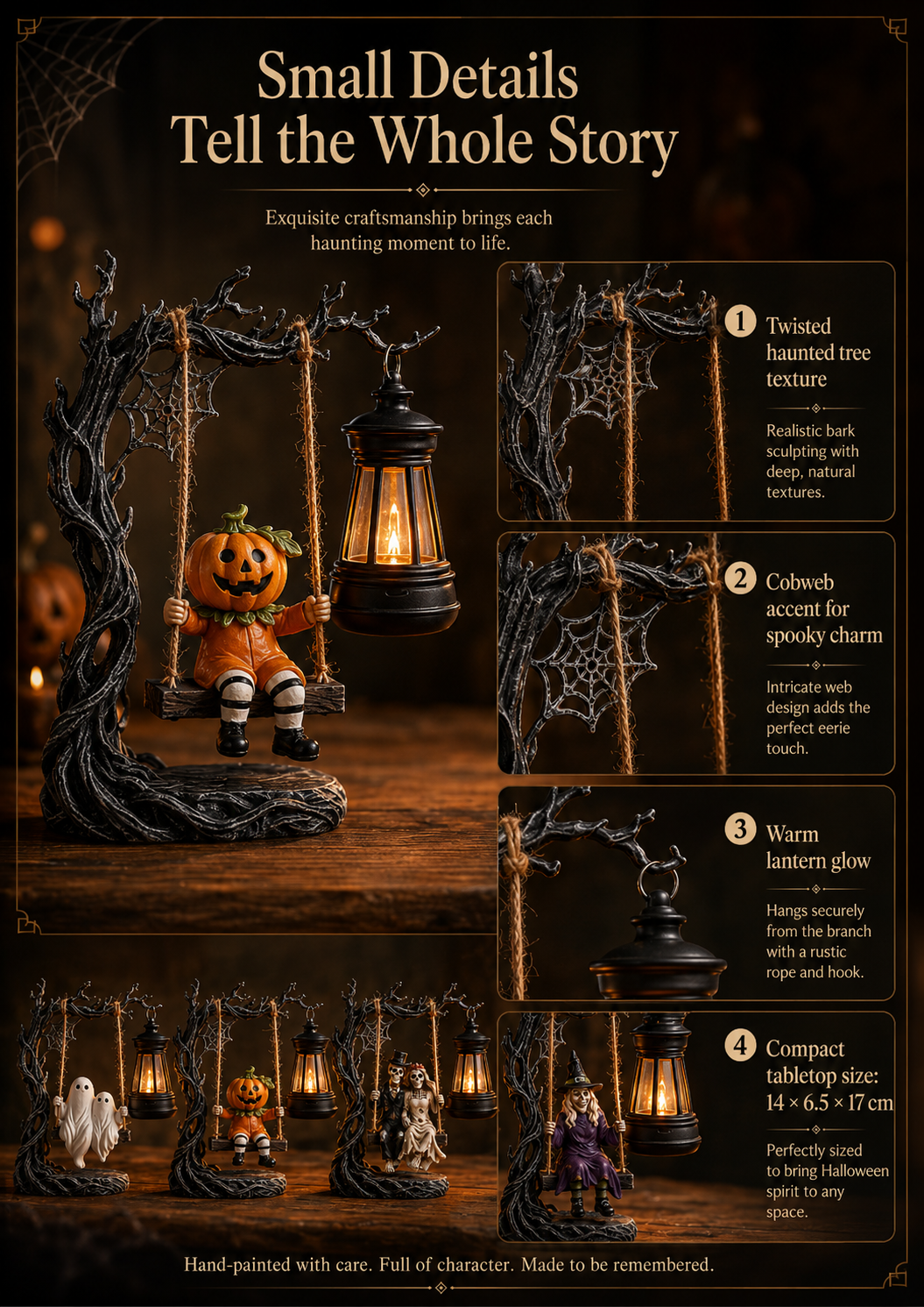 🎃  Light-Up Halloween Swing Figurine | 4 Spooky Characters & Warm Lantern Glow 👻✨