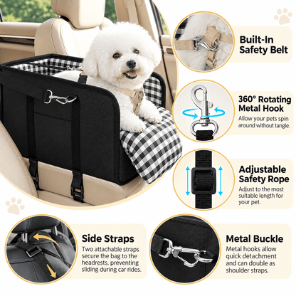 Foldable Center Console Dog Car Seat with Safety Leash & Anti-Slip Base