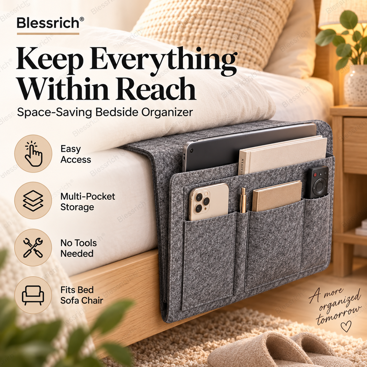 ⏰🔥LIMITED TIME OFFER: 49% OFF!💞Bedside organiser – Smart storage without a bedside table