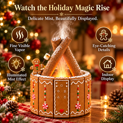 MerryMist Christmas Campfire Aroma Diffuser – Cozy Flame-Style Glow, Festive Mist & Adorable Santa/Gingerbread Designs