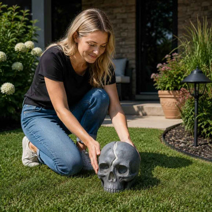 🌱✨ Limited Time 50% OFF✨ Cracked Skull Solar Garden Light, Waterproof Warm LED Skull Sculpture Lamp For Lawn, Pathway, Yard Halloween Outdoor Decor Ornament