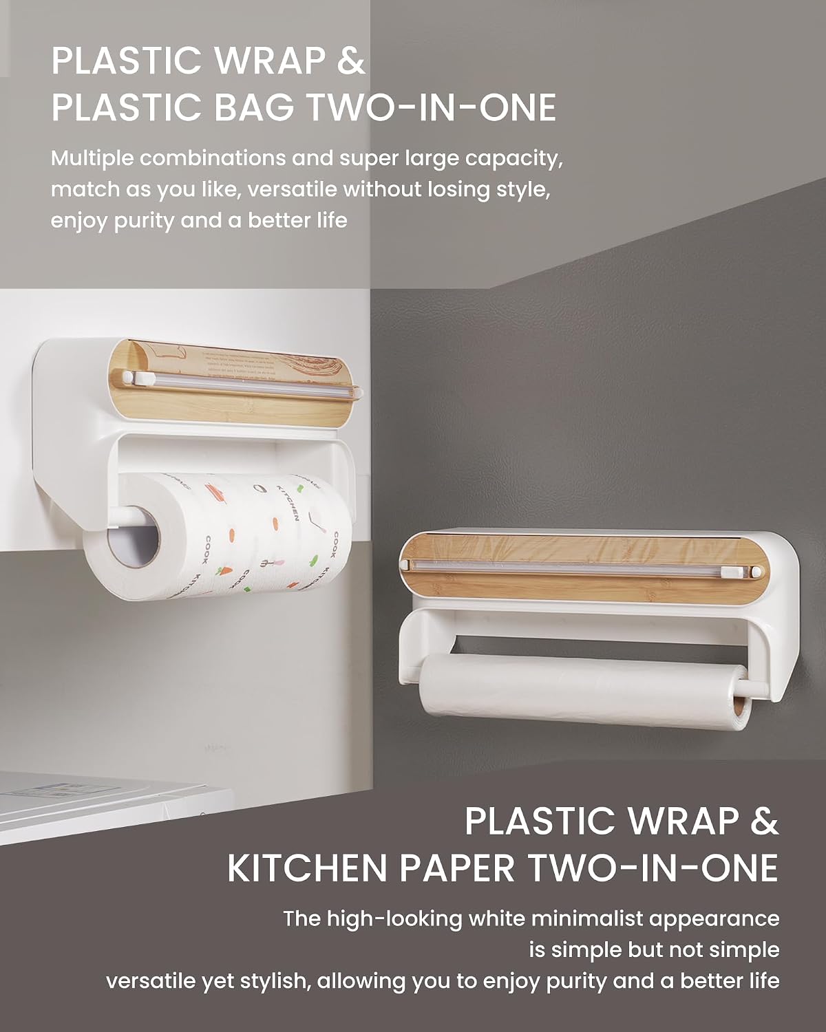 🧲49% OFF NOW! 2-in-1 Magnetic Kitchen Wrap Dispenser – Built-in Cutter Plastic Wrap Foil Dispenser with Paper Towel Holder, No Drilling Wall Mount Kitchen Organizer for Fridge & Cabinet