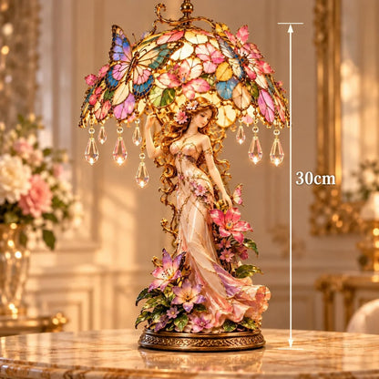 “Enchanted Butterfly Garden Lady” Lamp – Illuminated Flower Sculpture
