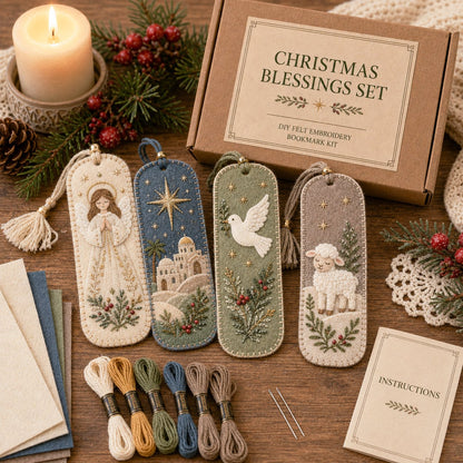 🎄 DIY Felt Embroidery Bookmark Kit(4PCS)