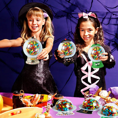 Candy Dome Holder Kit – 24/48 Pack DIY Trick-or-Treat Treat Cards with Clear Candy Domes & Stickers