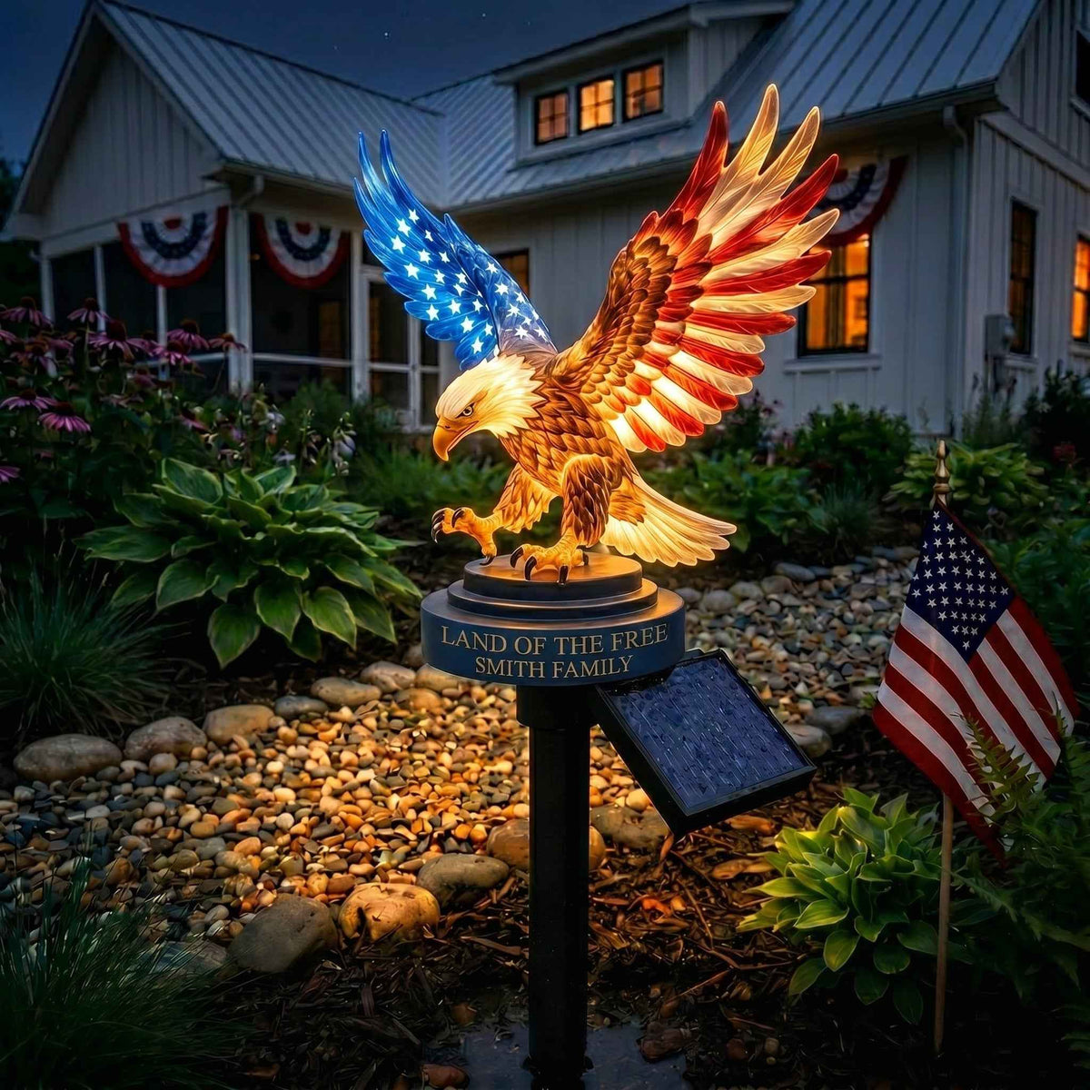 🔥48% OFF Custom Engraved Bald Eagle Solar Yard Lamp✨ American Freedom Statue