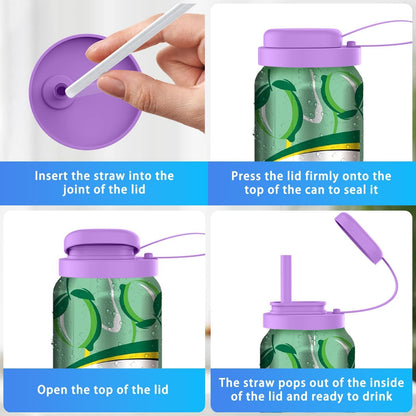 3Pcs BPA-Free Reusable Soda Can Lids, Secure Fit Covers to Keep Drinks Clean & Bug-Free, Optional Straws Included