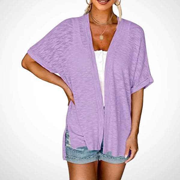 Womens Lightweight Cardigan 2026 Summer Short Sleeve Open Front Beach Coverup Vacation Outdoorfun Knitwear Comfort Casual Loose Minimalist Basic Knitting Batwing Shortsleeve Tops Womenswear