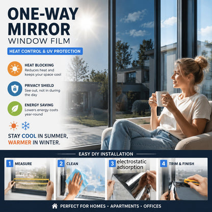 ☀️ One-Way Privacy Window Film – Daytime Mirror Effect, Heat Blocking & UV Protection