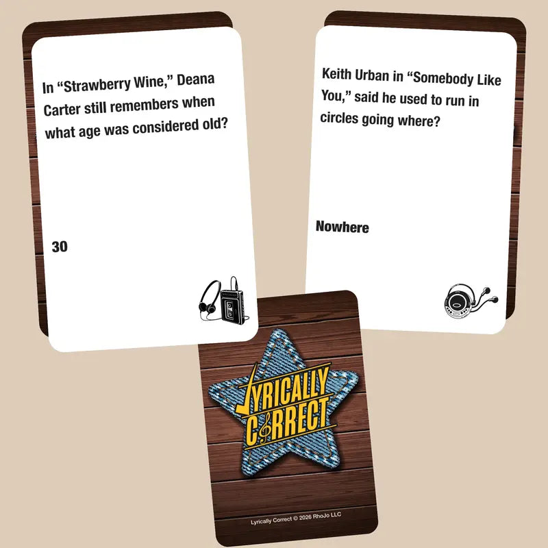 Lyrically Correct Boots & Ballads 90s and 2000s Country Music Trivia Card Game, 150 Cards