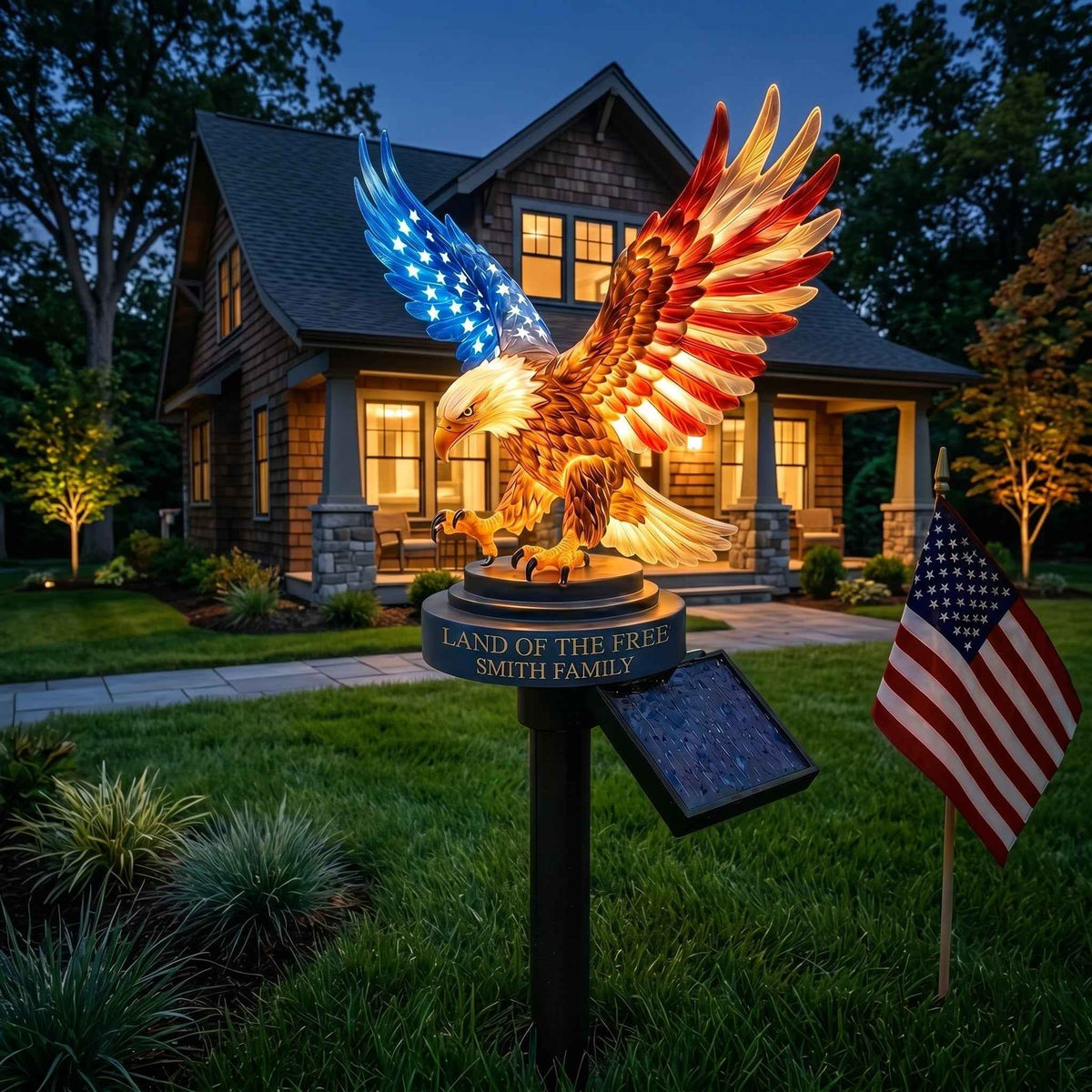 🔥48% OFF Custom Engraved Bald Eagle Solar Yard Lamp✨ American Freedom Statue