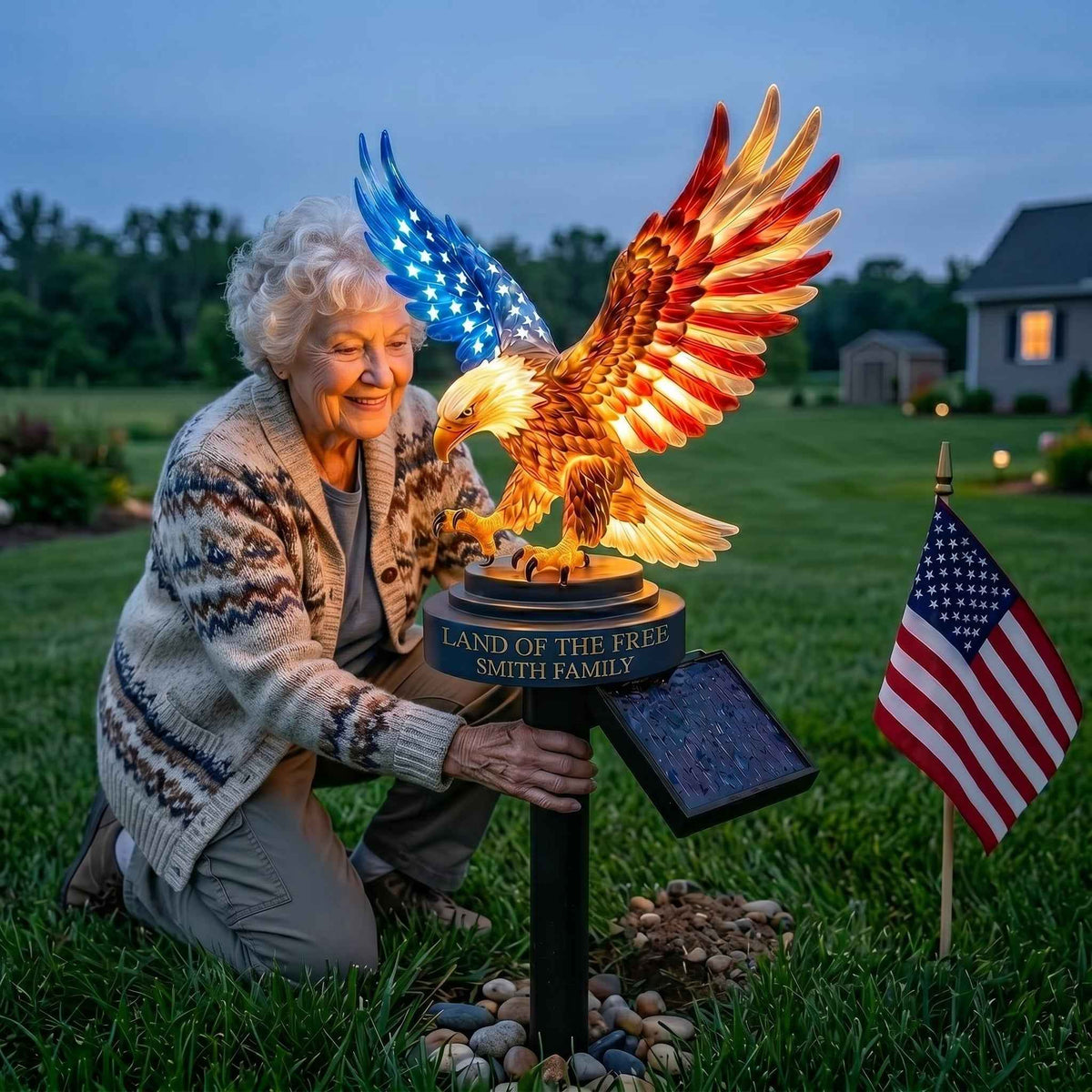 🔥48% OFF Custom Engraved Bald Eagle Solar Yard Lamp✨ American Freedom Statue