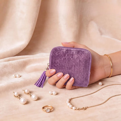 Velvet anti-tangle travel portable jewelry storage bag with tassel zipper