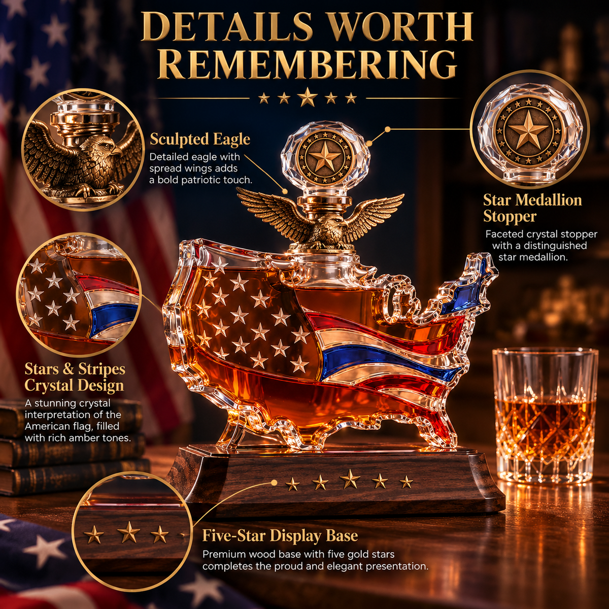 A TRIBUTE THAT LASTS-Veterans Tribute Crystal Decanter