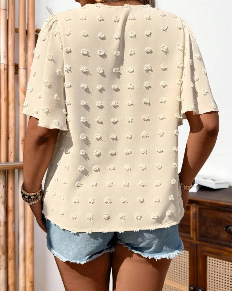 🔥 Elegant Swiss Dot Lace Butterfly Sleeve Shirt, Long Sleeve Commuter Top, Loose Fit Casual Summer Blouse for Women