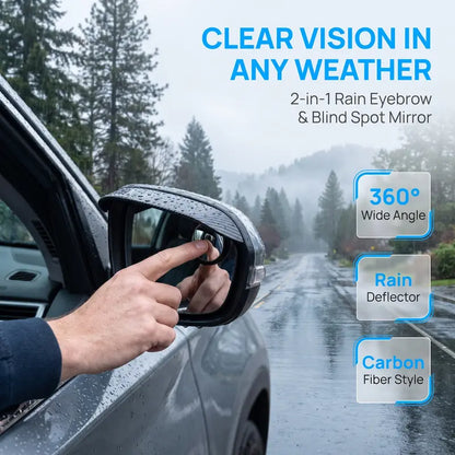 🎁2-in-1 Rearview Mirror Rain Visor with 360° Blind Spot Mirror