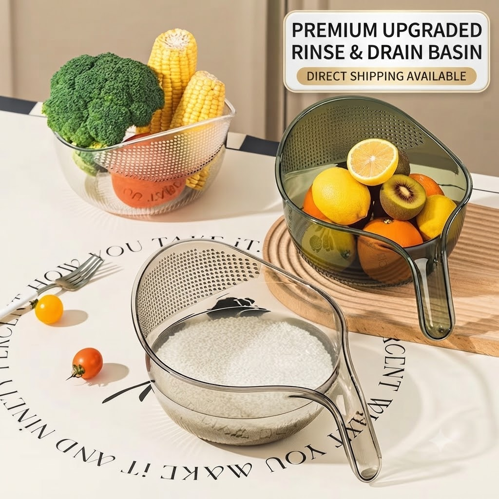 🥗 Multi-Purpose Rice Washing & Strainer Bowl | Wash Rice, Fruits & Vegetables