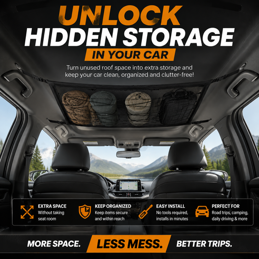 🚗 Car Ceiling Cargo Net Organizer – Hidden Roof Storage For SUVs, Trucks & Road Trips