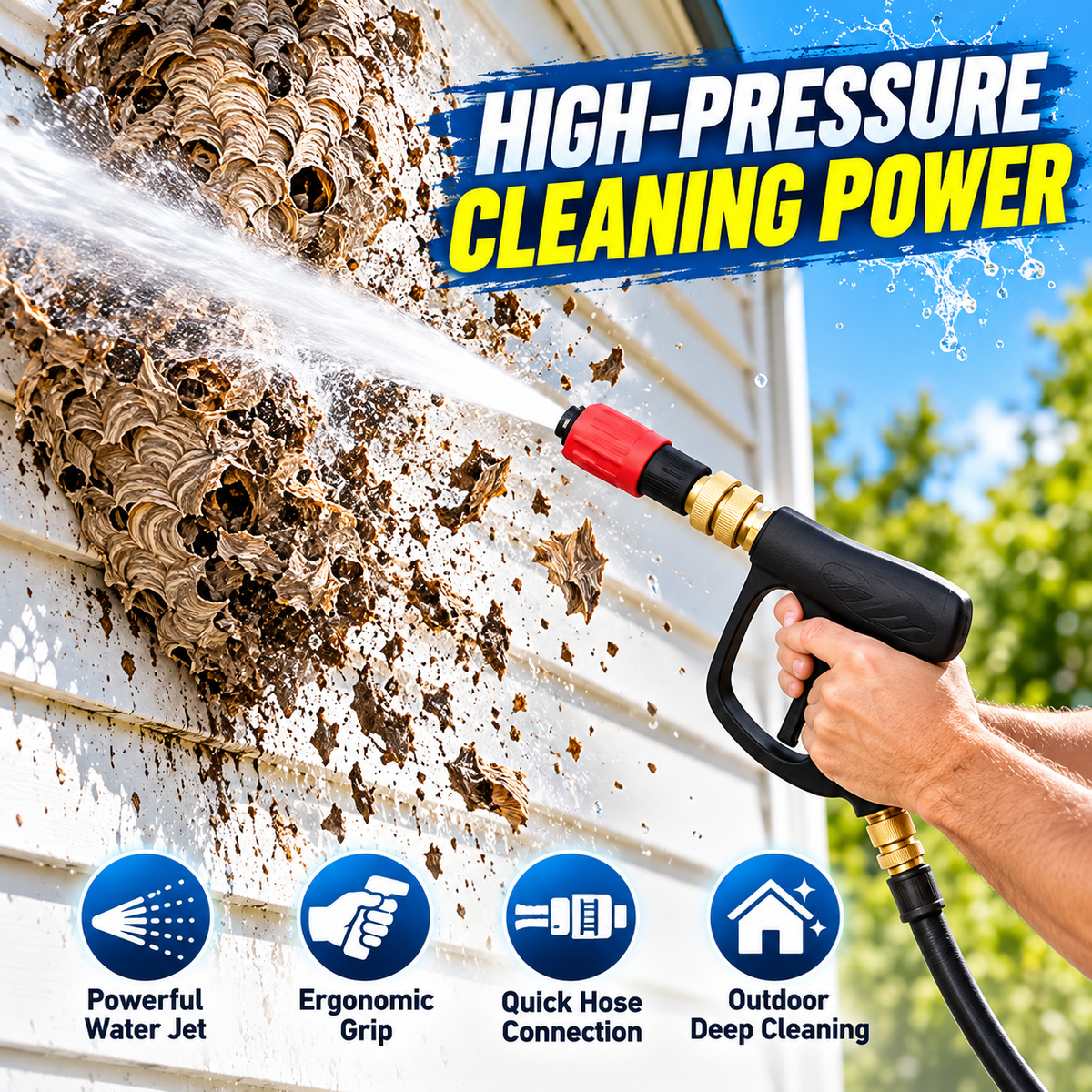 High-Pressure Water Spray Gun – Powerful Outdoor Cleaning Nozzle with Ergonomic Grip