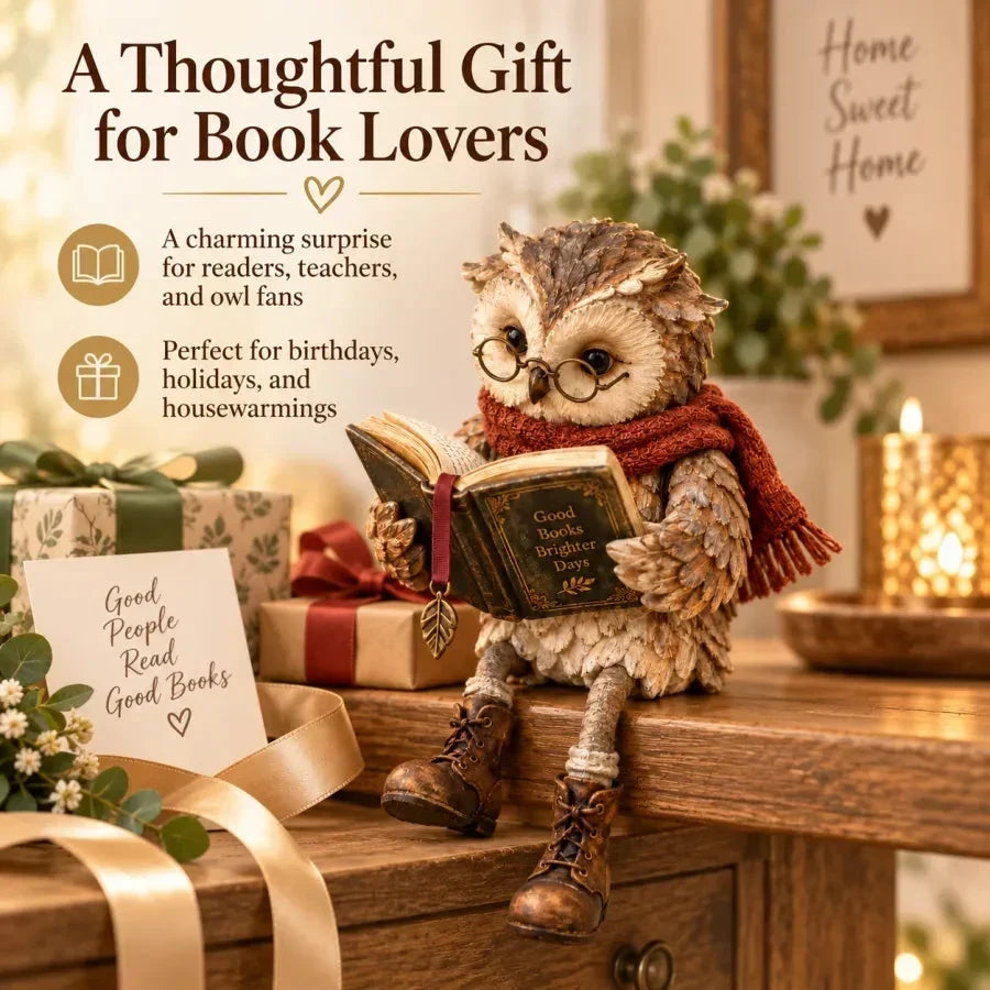 📚 Reading Owl Figurine – Charming Bookshelf Decor & Gift for Book Lovers 🎁