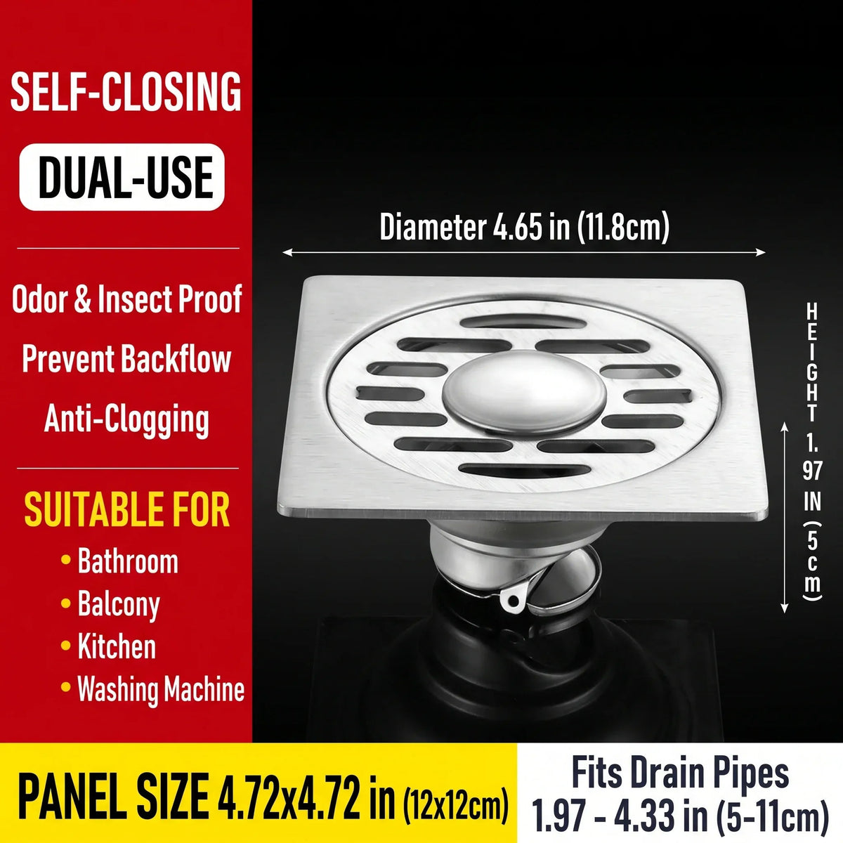 Stainless Steel Floor Drain 🚿 – 3.94' Gravity Seal with Hair Filter & Odor Control
