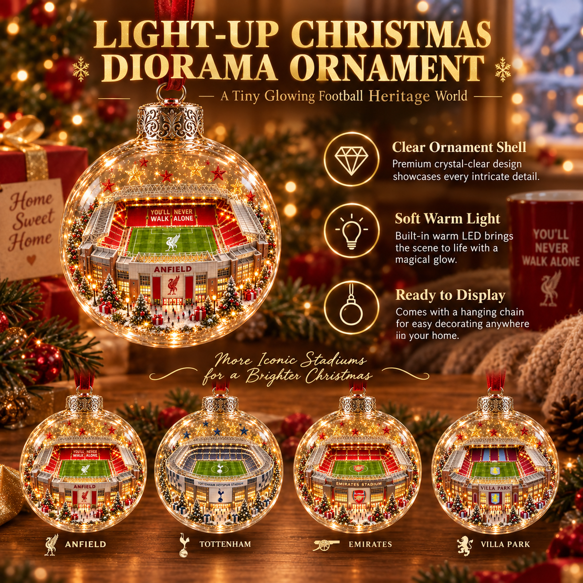 ⚽🎄 Christmas Sale: 50% OFF – Light-Up Football Stadium Ornament | 20 Styles