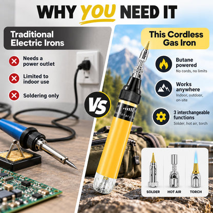 Cordless Butane Soldering Pen 🔥 – 1300°C Flame with Interchangeable Tips