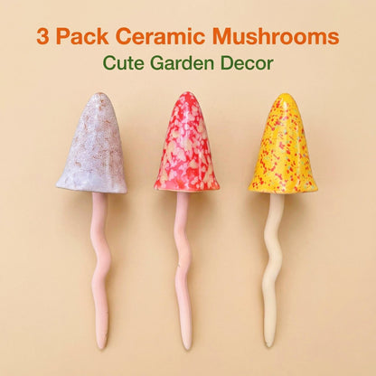 3 Pack Tinkling Toadstools Ceramic Mushrooms for Garden Decor