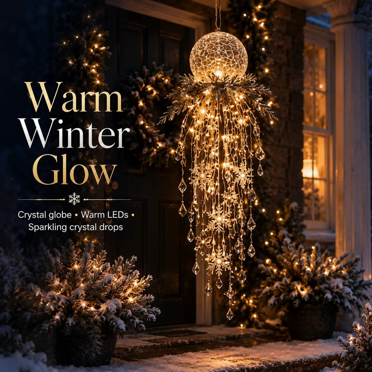 Crystal Cascade Christmas Light™ – Hängende LED-Veranda-Deko: Schneeflocke & Kristalle ✨❄️