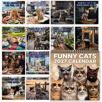 🔥Black Friday Deal｜2027 Funny Cat Meme Wall Calendar, Monthly Hanging Wall Calendar with Hilarious Cat Memes
