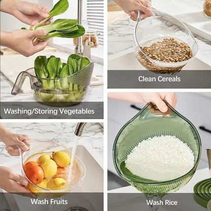 🥗 Multi-Purpose Rice Washing & Strainer Bowl | Wash Rice, Fruits & Vegetables
