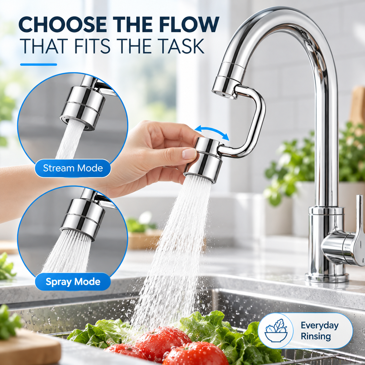 FlexiFlow – 1440° Rotatable Faucet Extender with Dual Spray Mode