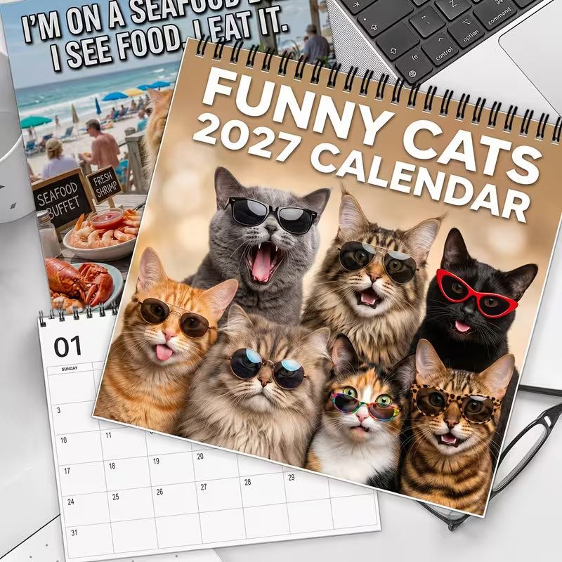 🔥Black Friday Deal｜2027 Funny Cat Meme Wall Calendar, Monthly Hanging Wall Calendar with Hilarious Cat Memes