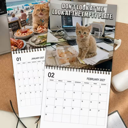 🔥Black Friday Deal｜2027 Funny Cat Meme Wall Calendar, Monthly Hanging Wall Calendar with Hilarious Cat Memes