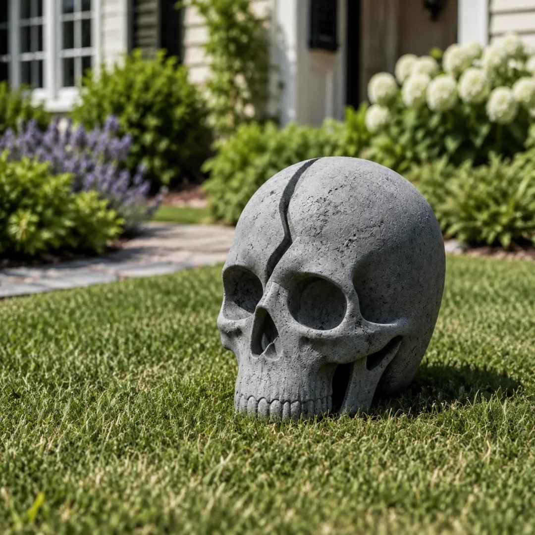 🌱✨ Limited Time 50% OFF✨ Cracked Skull Solar Garden Light, Waterproof Warm LED Skull Sculpture Lamp For Lawn, Pathway, Yard Halloween Outdoor Decor Ornament