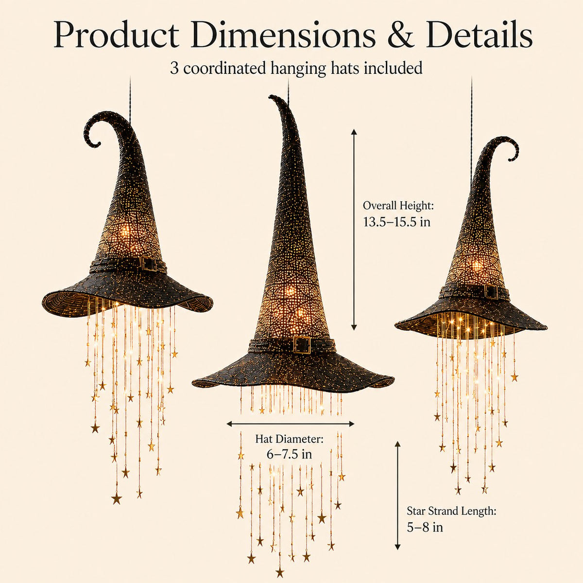 Lighted Witch Hat Set with Cascading Stars