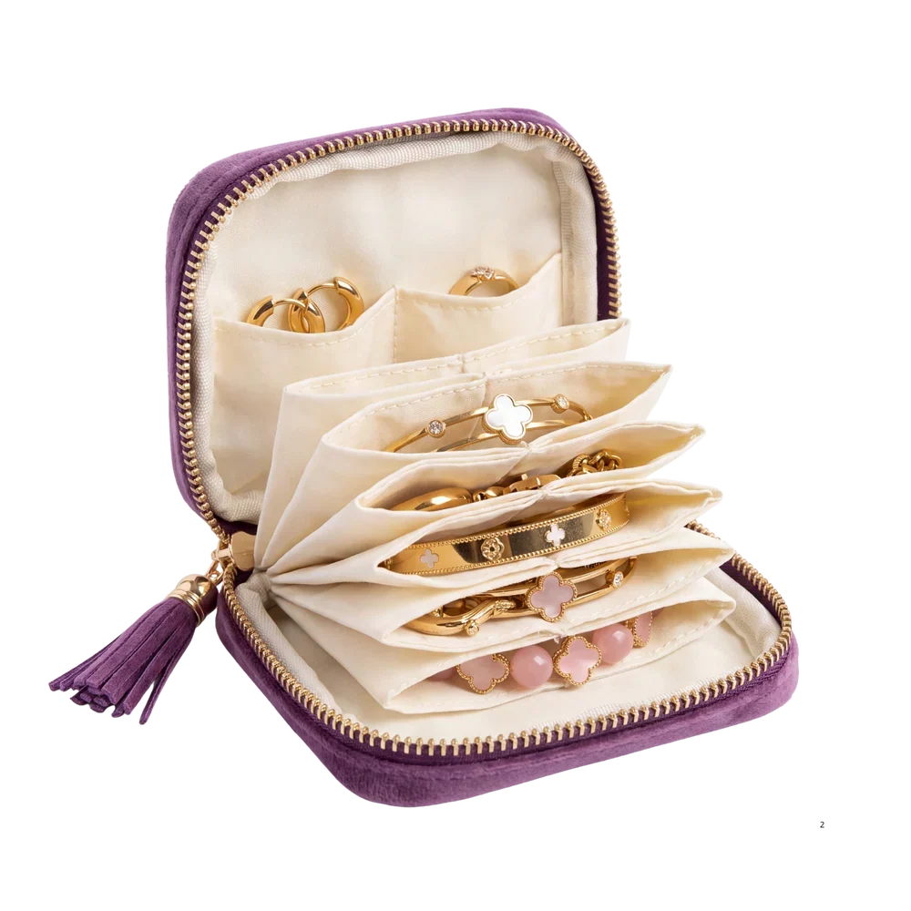Velvet anti-tangle travel portable jewelry storage bag with tassel zipper