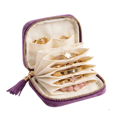 Velvet anti-tangle travel portable jewelry storage bag with tassel zipper