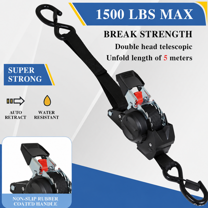 🔥😍⏰Limited Stock 60% OFF 🚜 Dual-End Retractable Tie-Down Ratcheting Straps, Large Locking S Hooks for Motorcycle, ATV, Truck