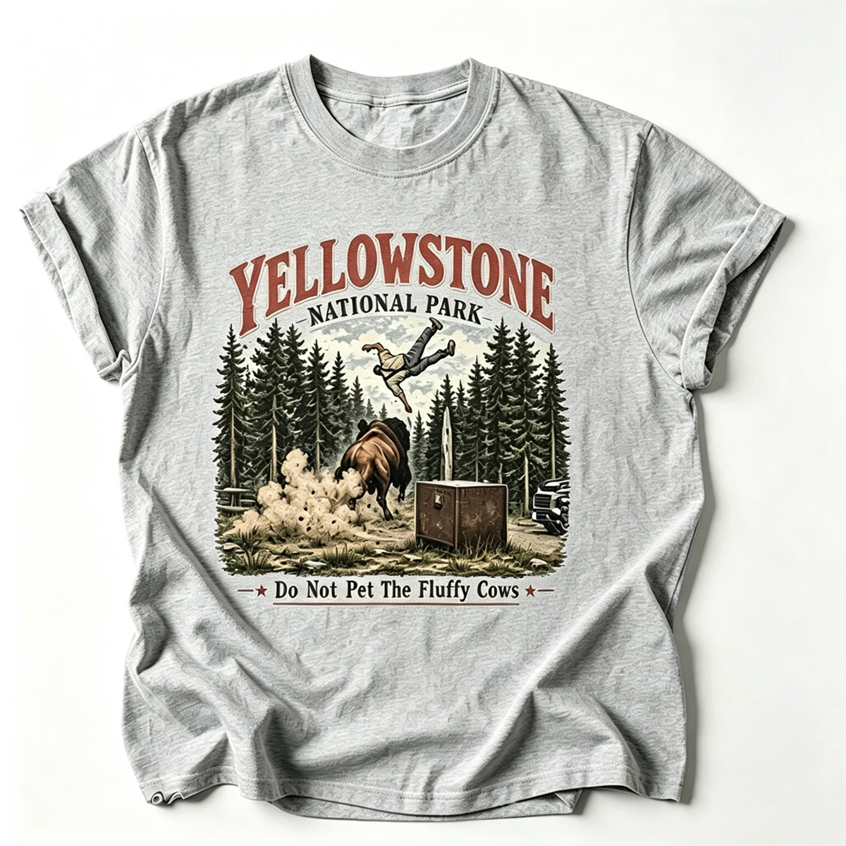"Do Not Pet The Fluffy Cows T-Shirt" 🏞️ Yellowstone National Park Vintage Bison Graphic Tee
